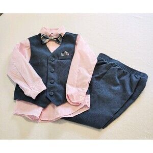 Nautica 4 Piece Suit Vest Button Down Shirt Pants Tie Boys 5 Pink Blue Wedding